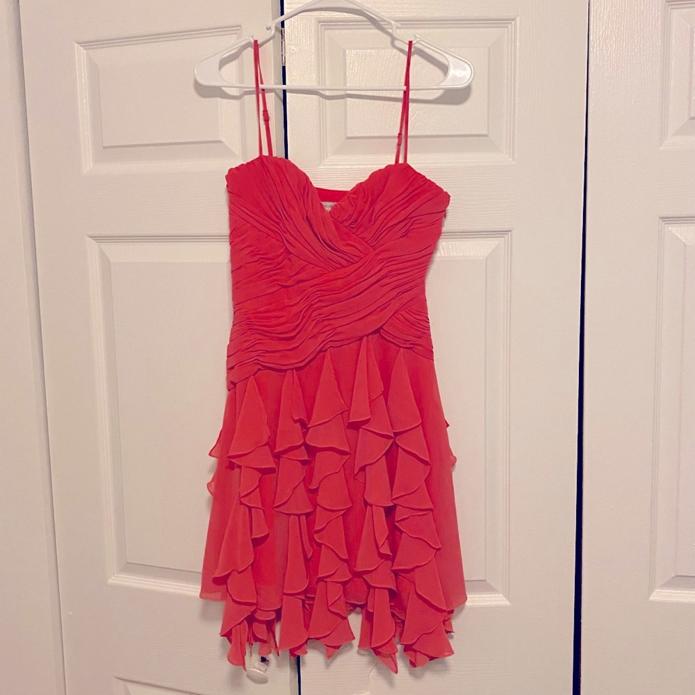 Max & Cleo ruffle sweetheart cocktail peach coral dress